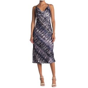 LOVESTITCH Tie-Dye Print Charcoal Navy Slip MIDI Cowlneck Dress Spaghetti Small